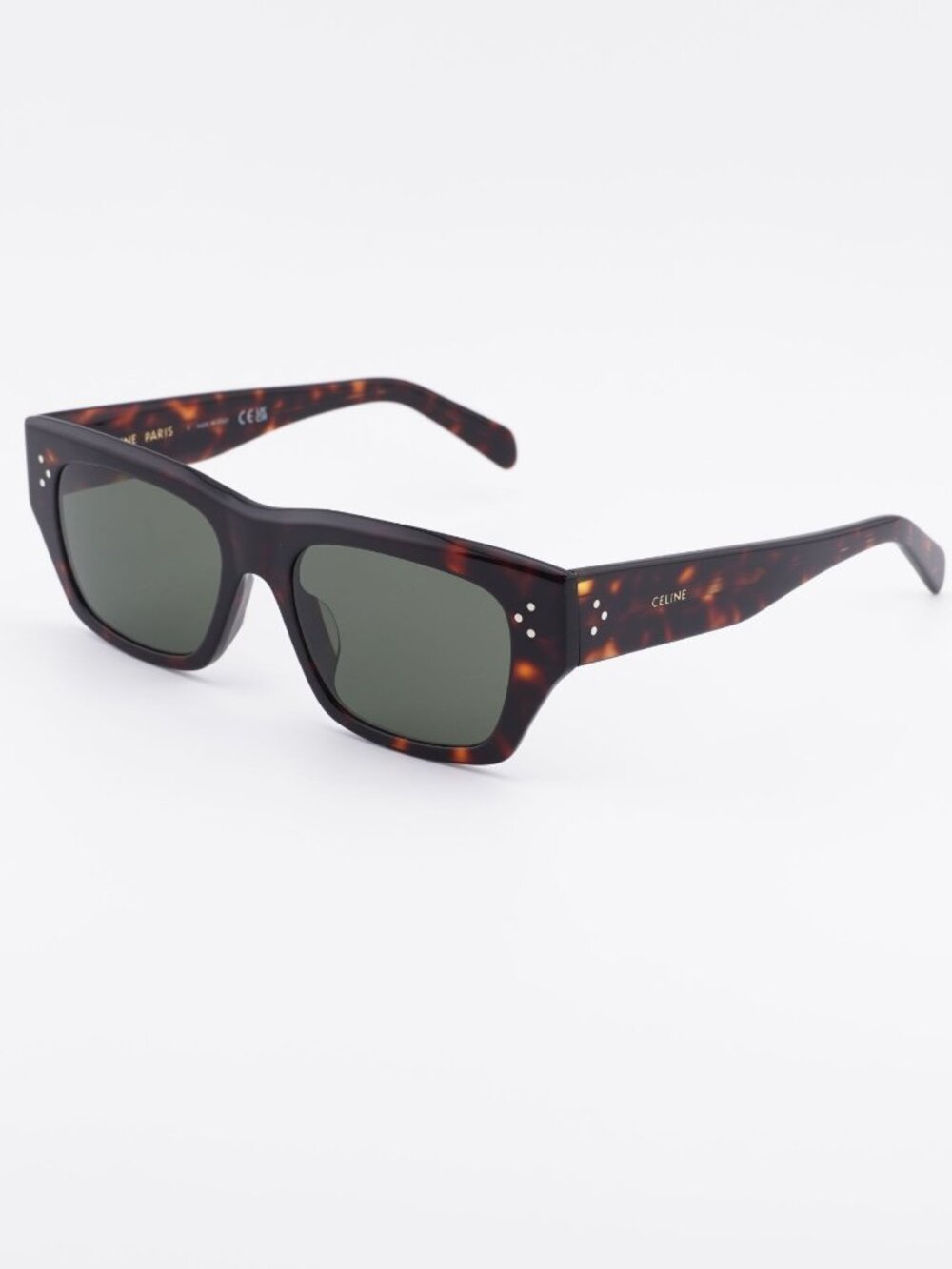 Celine CL40297U 52N Sunglasses Havana Square Frame, Green Lenses